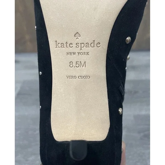Kate Spade Starr Studded Ankle Boots Black Kid Suede Size 8.5M New Defaced